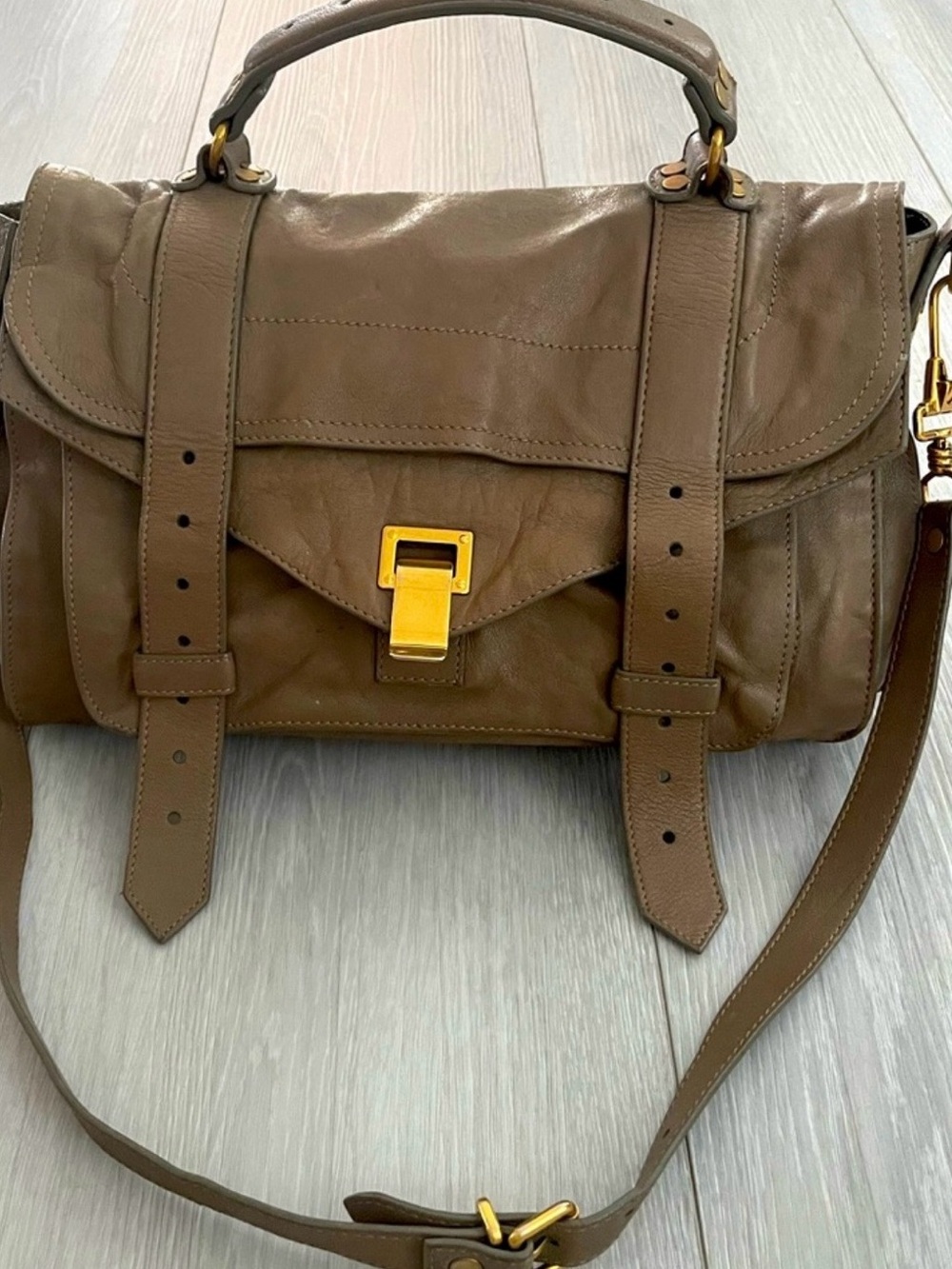 Proenza Schouler Taupe Leather PS1 Shoulder Bag with Gold Hardware